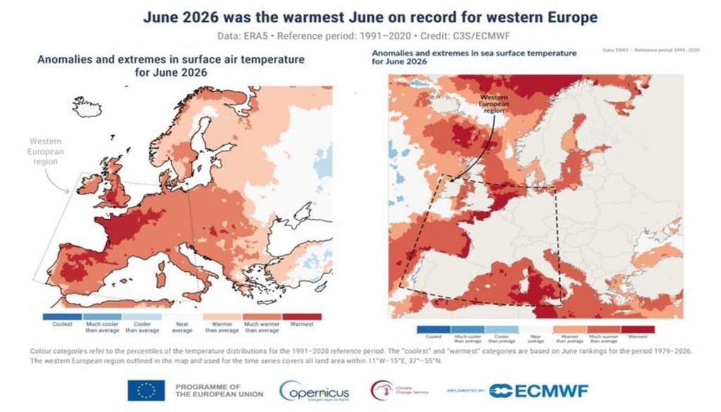 Anomalia de temperatura durante o mês de junho de 2026.