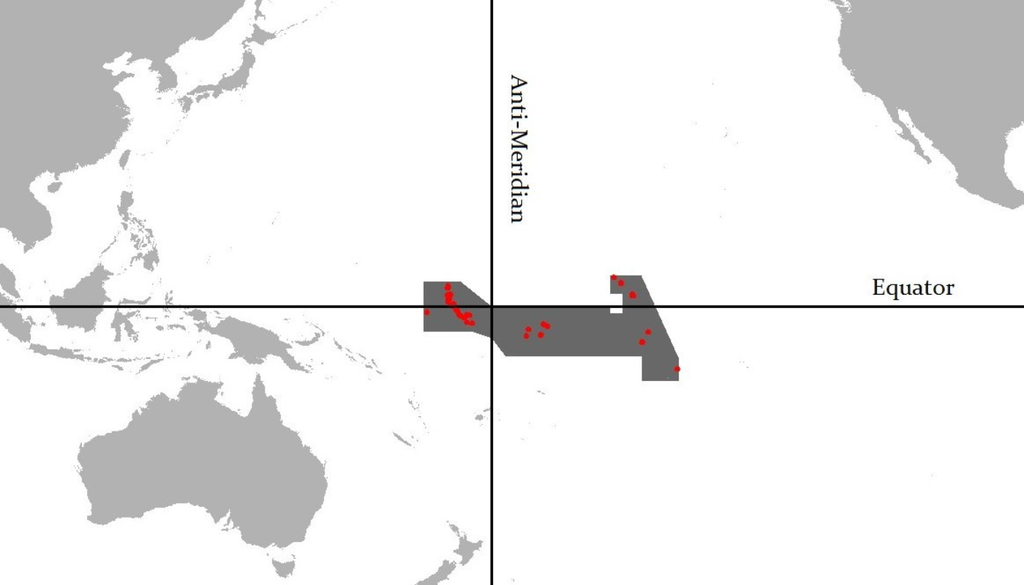 Aunque su superficie terrestre no supera los 811 km2, el dominio marítimo de Kiribati abarca unos 3,5 millones de km2. Por ello se extiende en los cuatro hemisferios. Foto: X @brilliantmaps