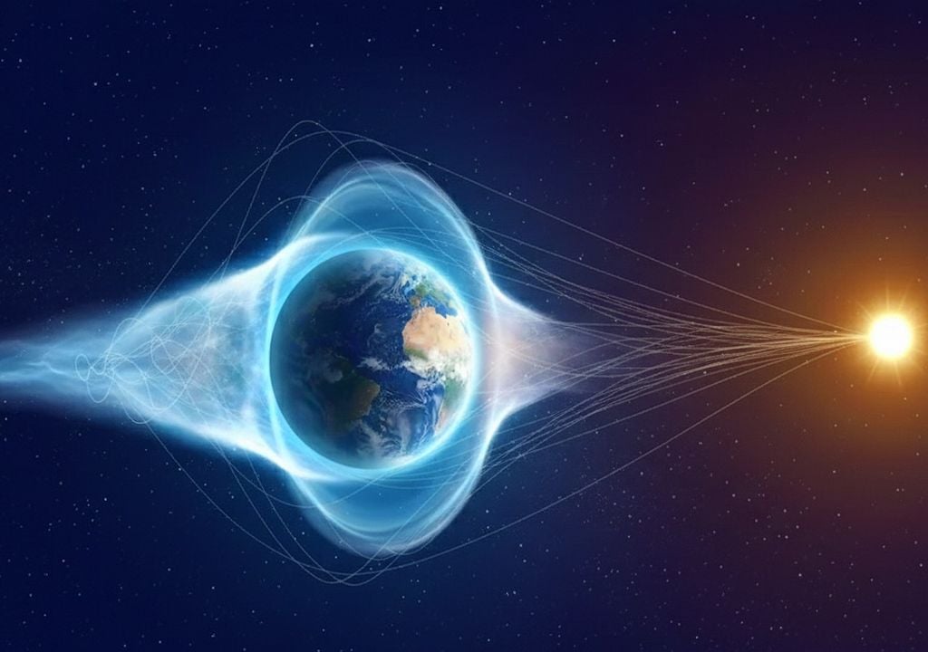 Un hallazgo en sedimentos marinos revela que el escudo terrestre sufrió inestabilidades de 70.000 años. Esta alteración magnética prehistórica dejó al planeta desprotegido frente a la radiación exterior. Imagen: IA.