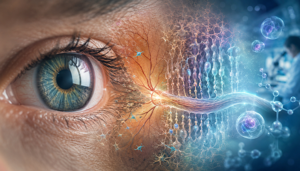 Ilustración referencial de una terapia experimental que busca rejuvenecer células del nervio óptico mediante reprogramación epigenética, una línea de investigación que ya comenzó sus primeras pruebas en humanos. Ilustración referencial de una terapia experimental que busca rejuvenecer células del nervio óptico mediante reprogramación epigenética, una línea de investigación que ya comenzó sus primeras pruebas en humanos.