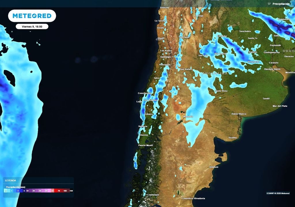lluvias previstas Las precipitaciones del viernes 9 serán más dispersas y concentradas hacia la precordillera del Centro y regiones del Centro-sur.