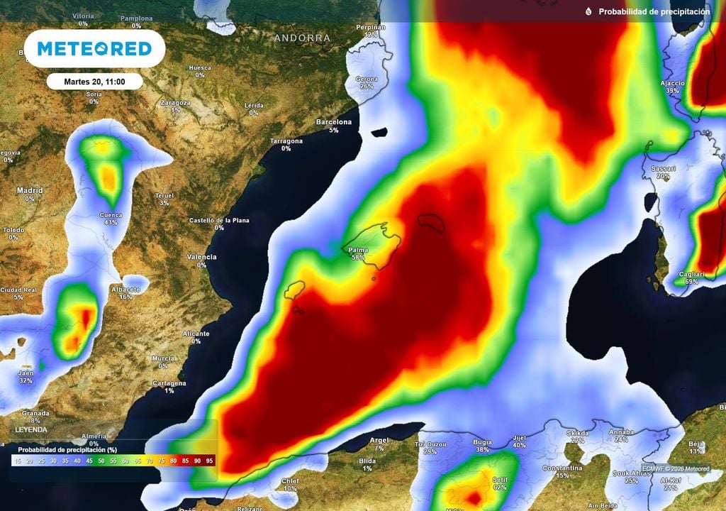 El episodio de lluvias fuertes y tormentas en el Mediterráneo continuará en las próximas horas afectando a Baleares.