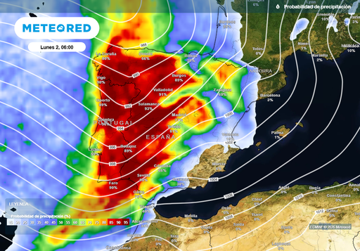 El frente del domingo y lunes podr&iacute;a dejar m&aacute;s de 50 l/m2 en media Espa&ntilde;a