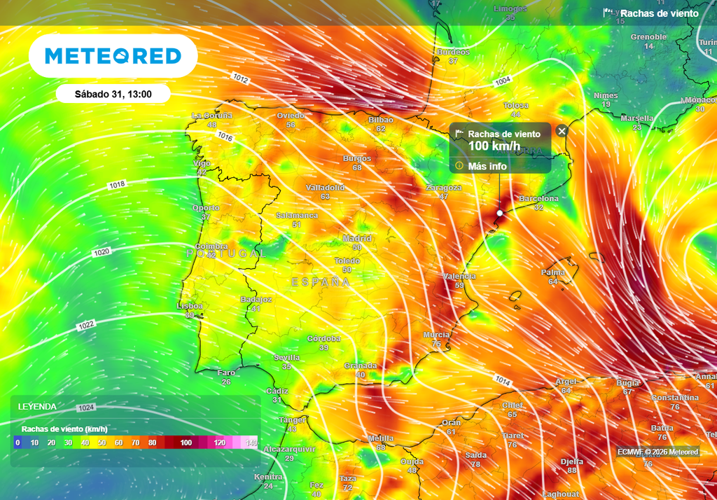 Mañana el viento soplará con rachas muy fuertes en el norte y en las comunidades mediterráneas, con rachas de más de 100 km/h.