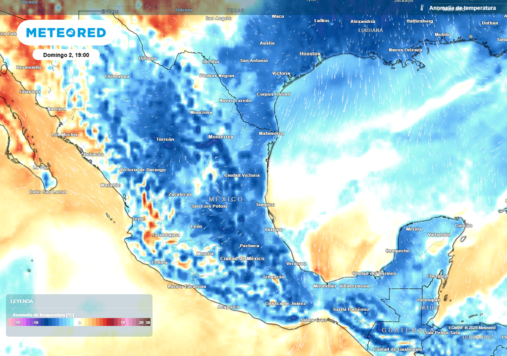 Anomalía de temperaturas en grados Celsius