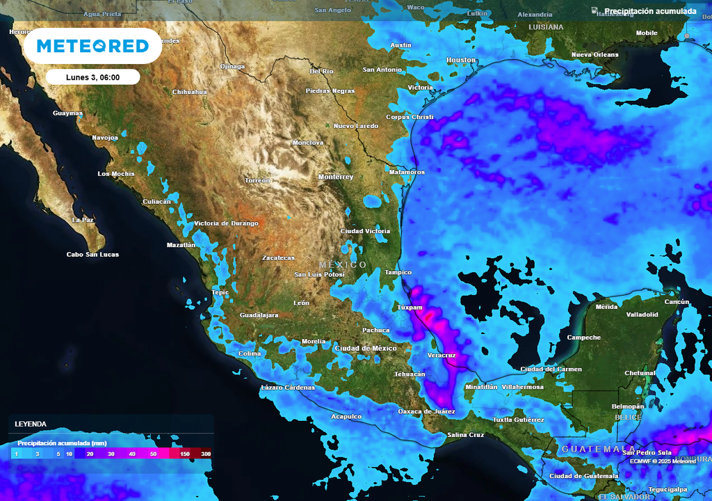 Pronóstico de lluvias acumuladas en milímetros