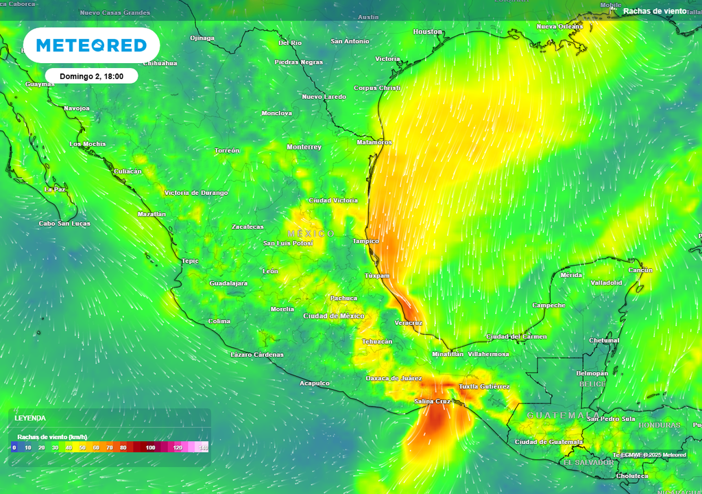 Pronóstico de ráfagas de viento en km/h