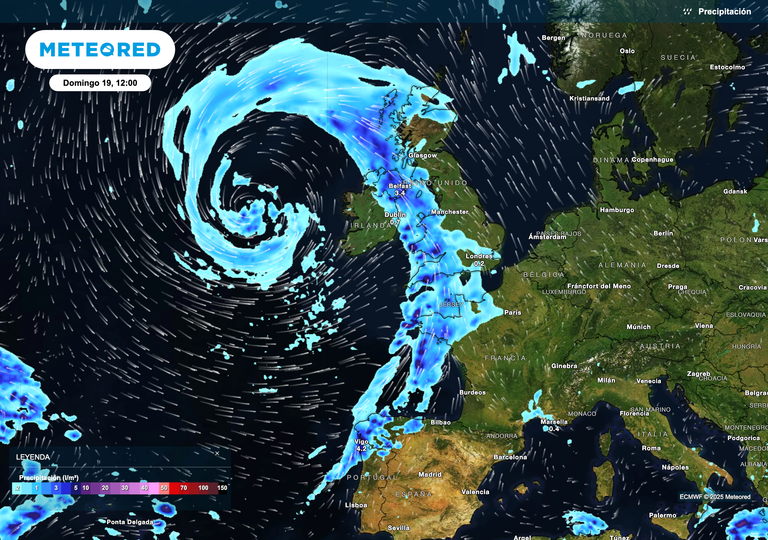 El frente frío de mañana unirá A Coruña y Edimburgo: 1500 km de lluvias y tormentas