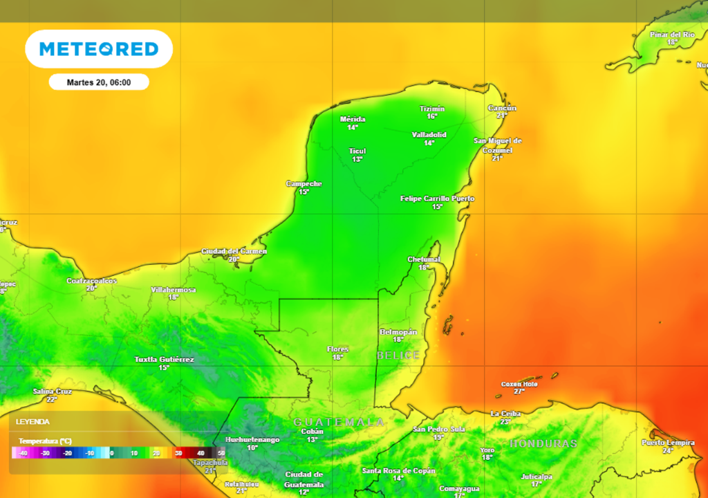 La masa de aire frío que da impulso al frente frío 29 dejará bajas temperaturas en la Península de Yucatán.