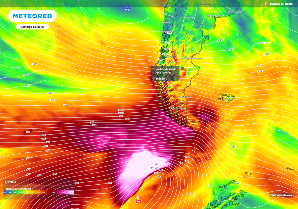 viento previsto El viento superará los 100 km/h en la Región de Magallanes durante el temporal previsto para el próximo fin de semana.