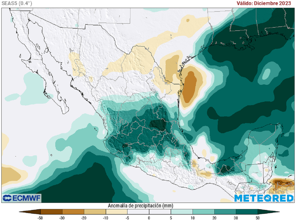 Previsión mensual de anomalía de precipitaciones