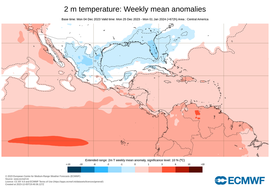 Anomalía de temperaturas del 25 al 31 de diciembre