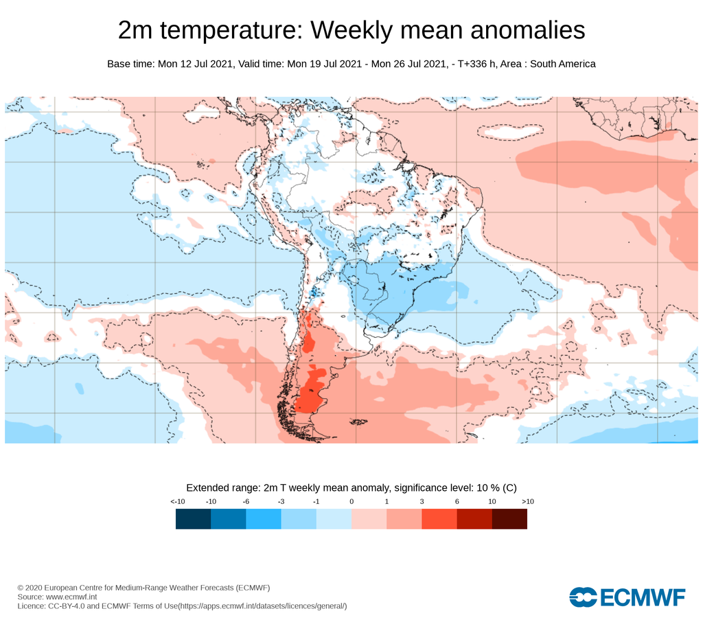 2 m de temperatura: anomalías medias semanales 2 m de temperatura: anomalías medias semanales