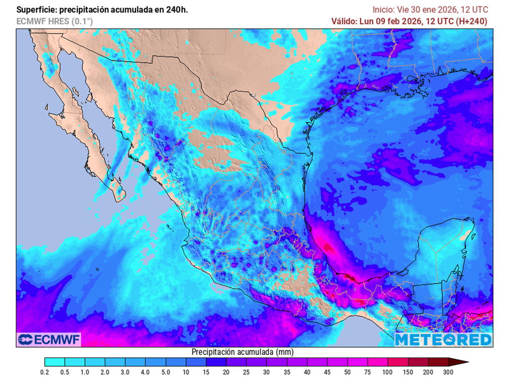 Pronóstico de lluvias en milímetros Humedad del Pacífico y frentes fríos mantendrán periodos de lluvias dispersas, granizo y nieve en volcanes, lo más relevante al sur del Golfo de México.