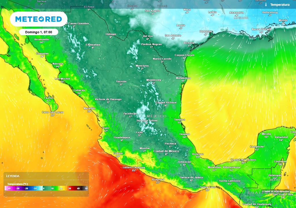 Pronóstico de temperaturas en grados Celsius El frío ártico dominará este comienzo de febrero, esperándose más eventos con lluvia en próximas semanas, intercalándose con calor eventual.