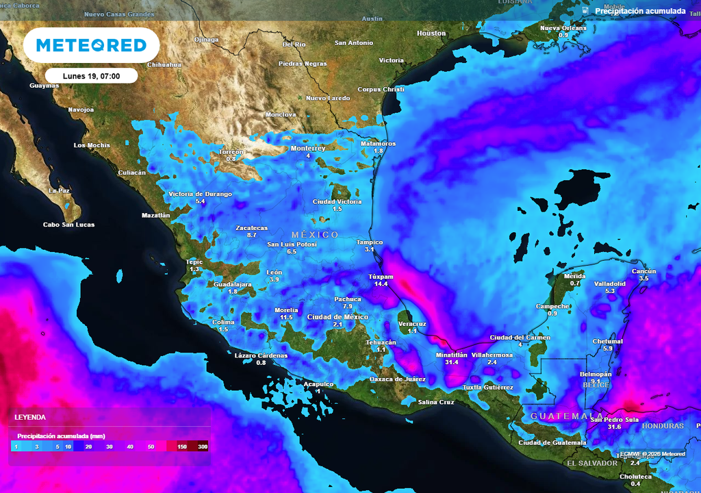 Humedad de ambos océanos, inestabilidad y efectos del frente frío ocasionarán lluvias y tormentas con granizo, además de nieve local en zonas altas.