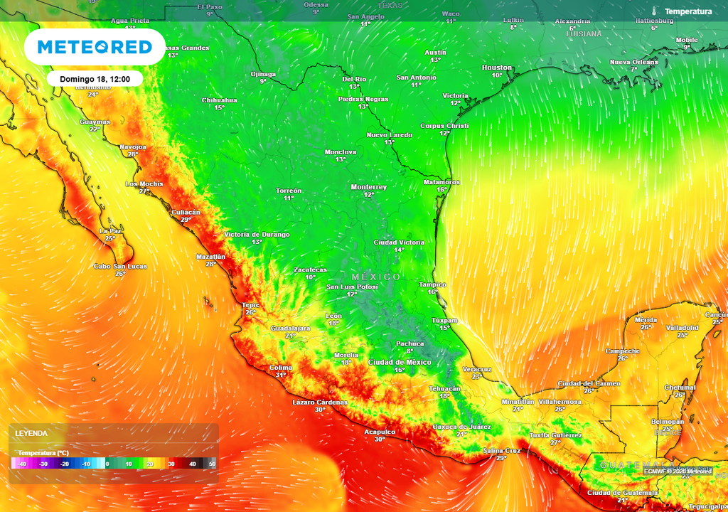 El domingo se extenderá el aire ártico sobre el norte, noreste, centro, oriente y sureste, así como parte del occidente con una tarde fresca a fría.