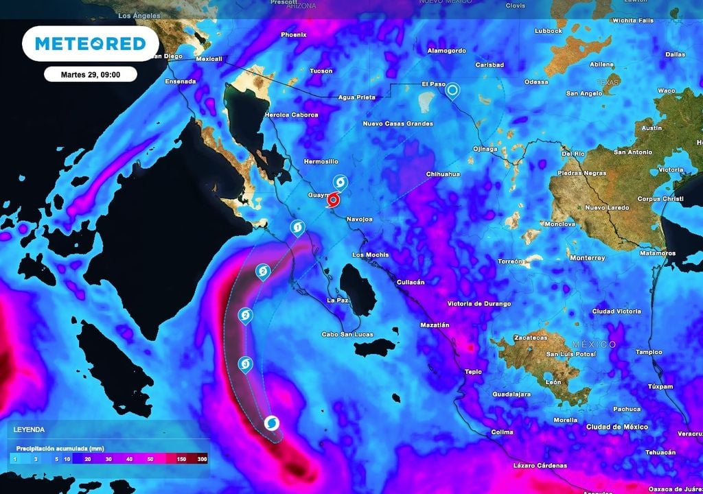 Los acumulados de lluvias más importantes son al Noroeste y sobre el Archipiélago de Revillagigedo en México.