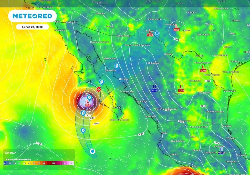 El primer impacto directo será entre lunes y martes sobre Baja California Sur como huracán categoría 1. El primer impacto directo será entre lunes y martes sobre Baja California Sur como huracán categoría 1.