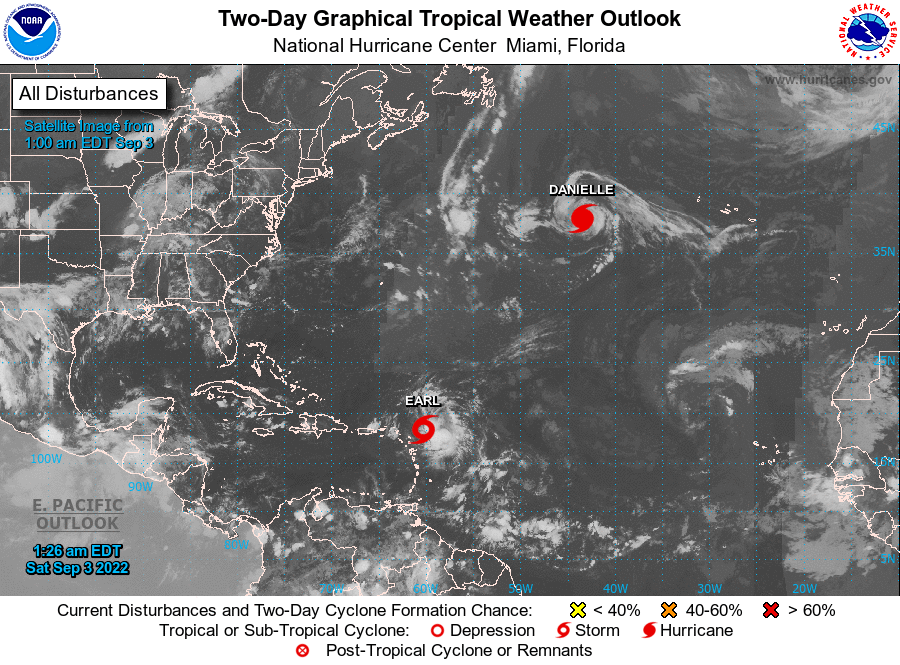 L’uragano Daniel e la tempesta tropicale Earl attraversano l’Oceano Atlantico