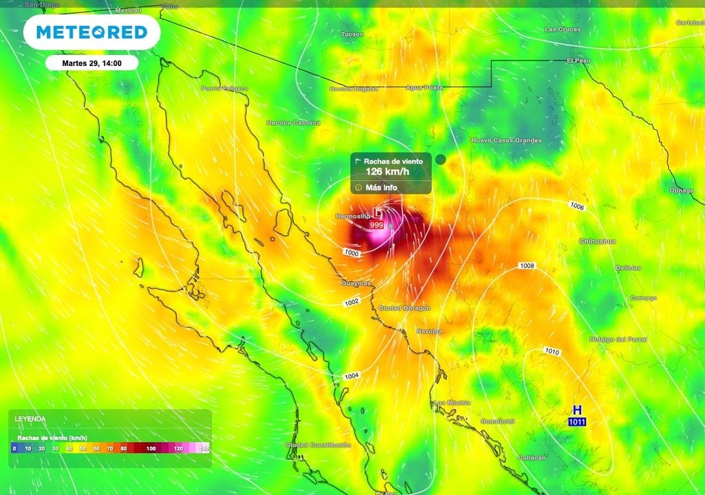 Se pronostican vientos de 90 a 110 km/h con ráfagas de 130 a 150 km/h sobre las zonas costeras del Golfo de California y el sur de Sonora Se pronostican vientos de 90 a 110 km/h con ráfagas de 130 a 150 km/h sobre las zonas costeras del Golfo de California y el sur de Sonora.