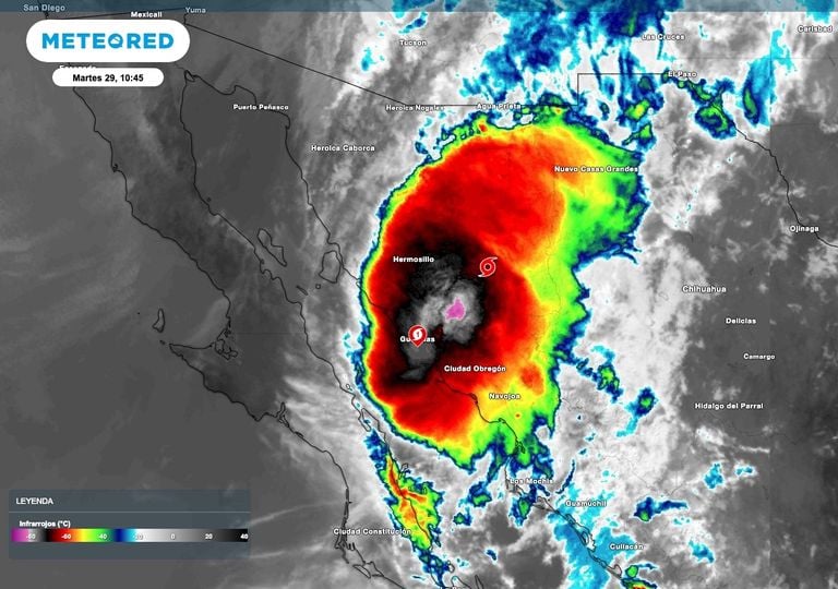 El hurac&aacute;n Polo toca tierra por segunda vez en M&eacute;xico al este de Guaymas, Sonora, con r&aacute;fagas de 120 km/h