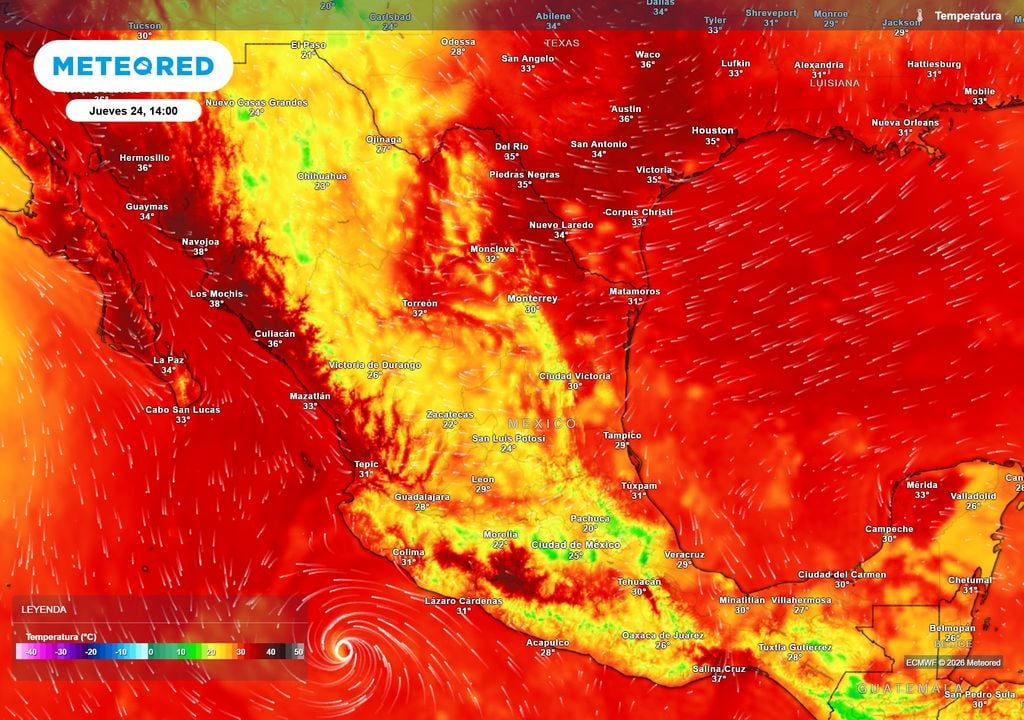 Pronóstico de temperaturas máximas en grados Celsius Con más lluvias, el calor ha disminuido entre 20-30 °C de norte a centro en el Altiplano y parte del sureste, siendo lo más caluroso en el noroeste y noreste de 31-40 °C.