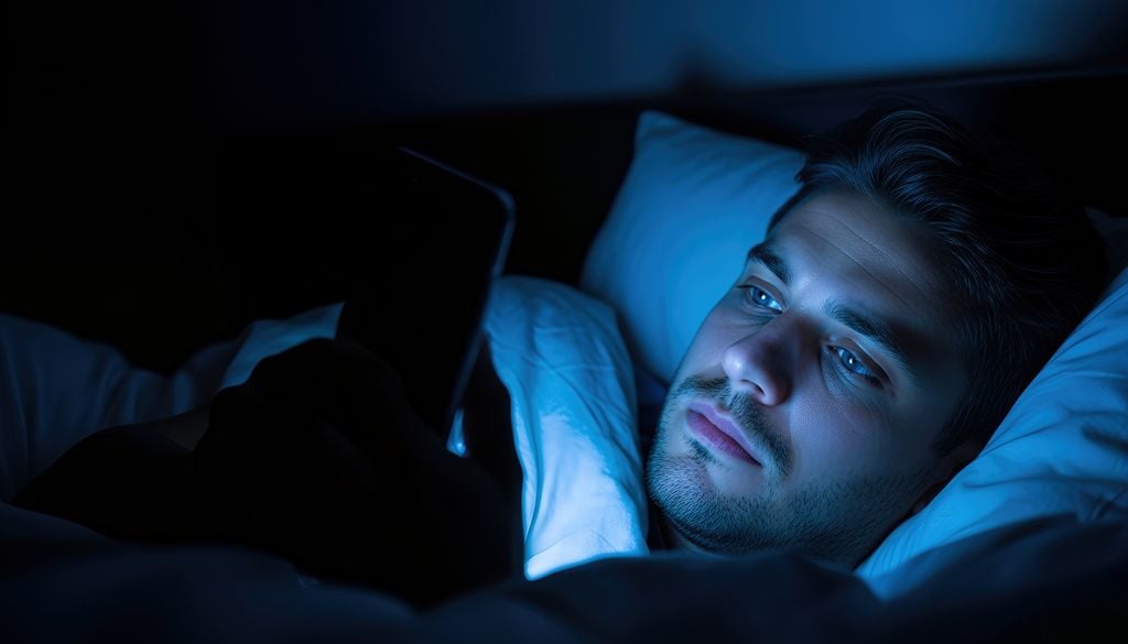 Pantalla nocturna Según un estudio, el uso de pantallas aumenta un 60 % el riesgo de insomnio y causa 24 minutos menos de sueño por noche, afectando la salud y la productividad.