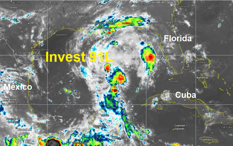 El Invest 91L sigue organizándose por las aguas del Golfo de México