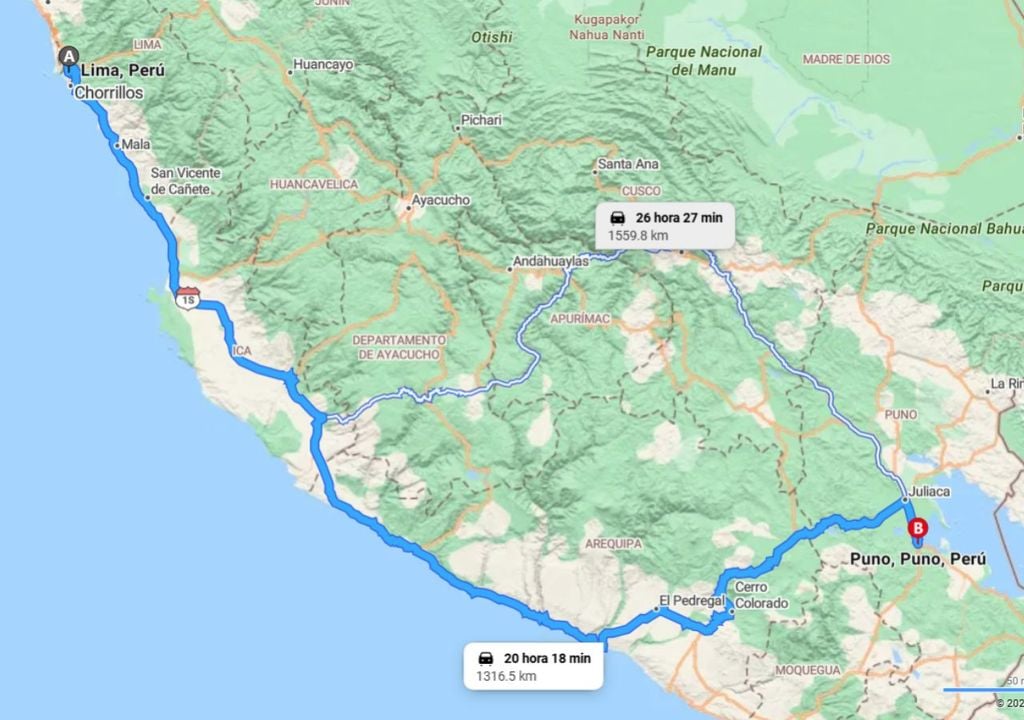 Distancia entre Lima y Juliaca