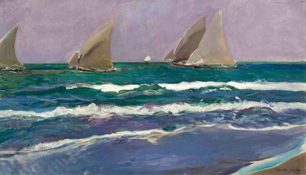 Velas en el mar. Cuadro pintado por Joaquín Sorolla en 1908. Colección particular.