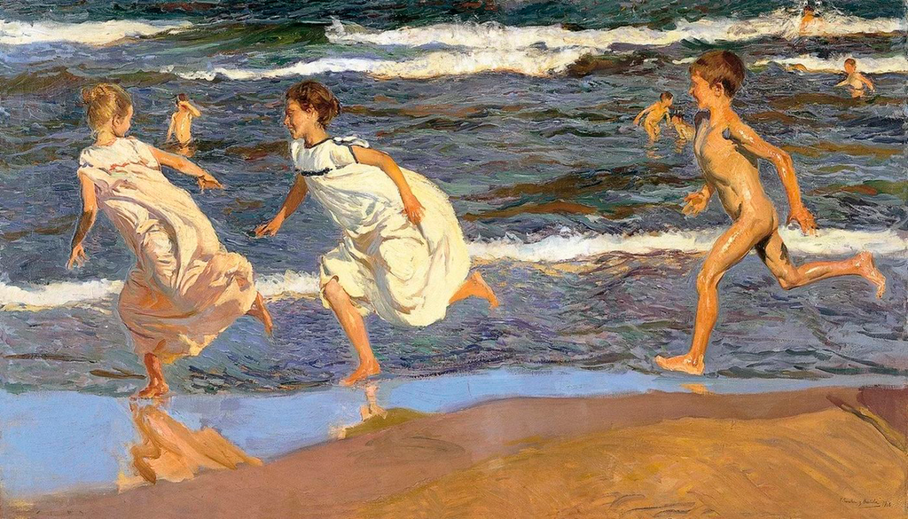 Corriendo por la playa. Valencia. Cuadro pintado por Joaquín Sorolla en 1908. © Museo de Bellas Artes de Asturias