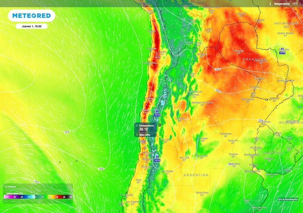 mapa de temperaturas. El jueves 1 de octubre las temperaturas se elevaarán en el norte y centro-norte.