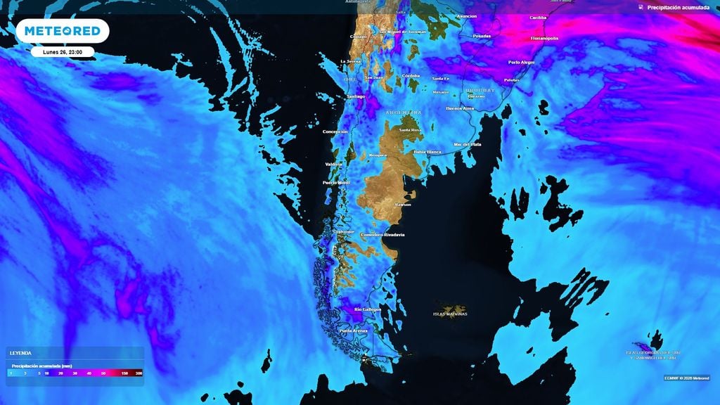 lluvias acumuladas Las precipitaciones estarán presentes en parte del Norte Chico, en el Centro y Sur del país este lunes 26 de octubre.