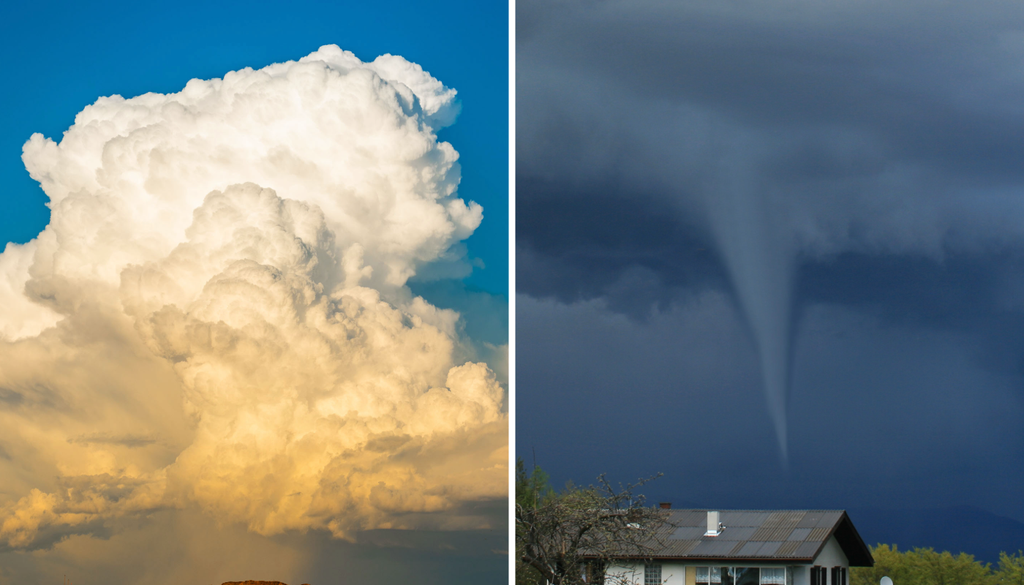 cumulonimbus y tornado Las mismas nubes que producen las tormentas eléctricas y los chubascos tienen potencial para desprender tornados, bajo ciertas condiciones de inestabilidad local.