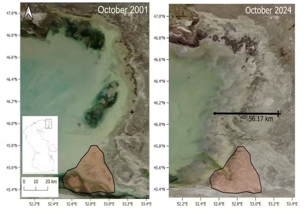 Mar Cáspio seca água Mar Cáspio seca água