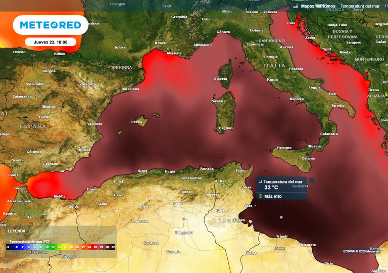 El mar Mediterr&aacute;neo est&aacute; extremadamente c&aacute;lido: la NOAA advierte sobre una ola de calor marina de categor&iacute;a 4