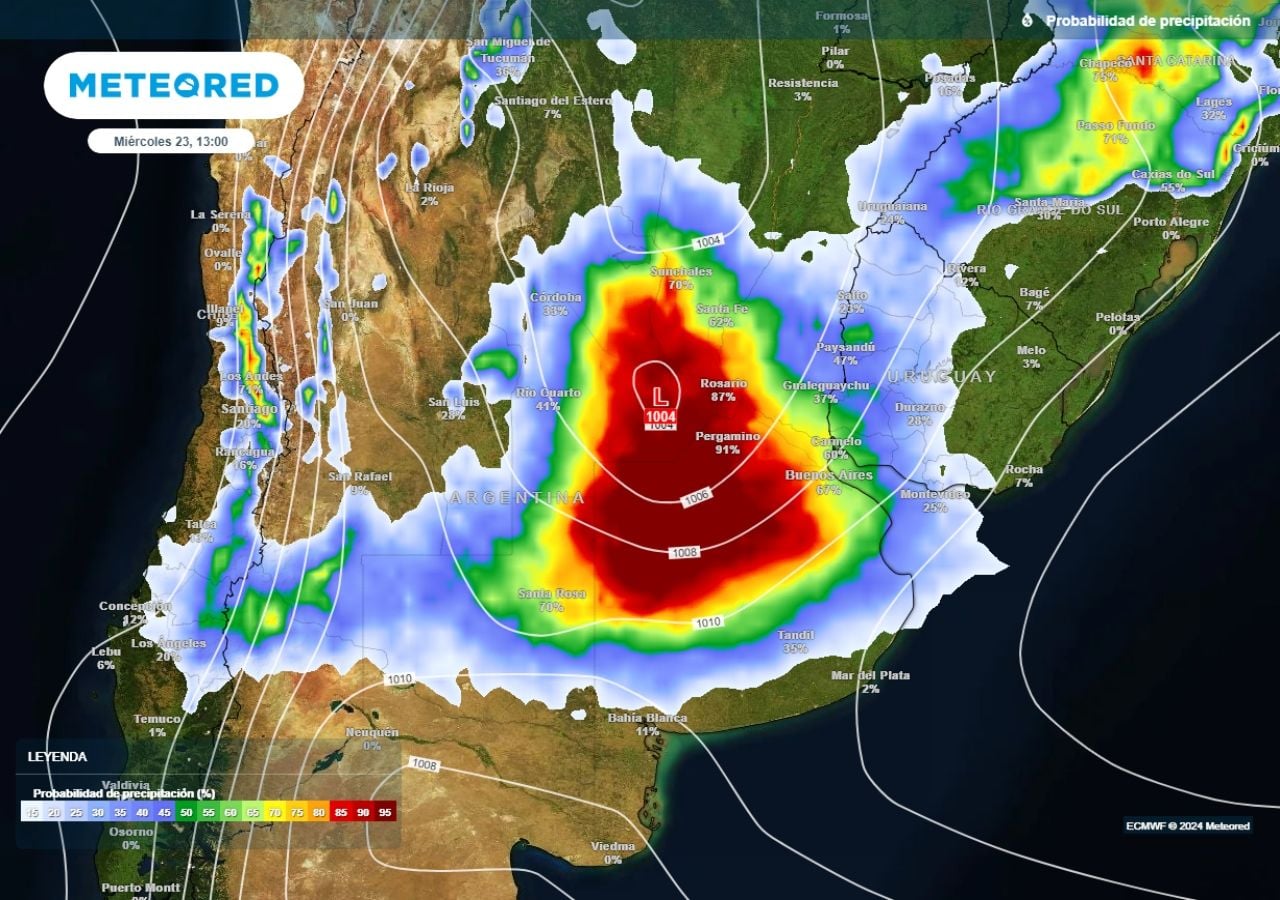 Se esperan dos jornadas muy inestables en el centro del país, con precipitaciones que podrían superar los 100 mm.