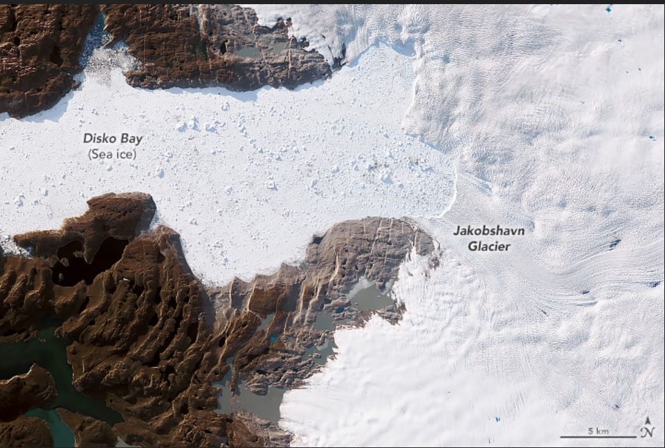 Imagen del glaciar del 6 de junio de 2019 por el Operational Land Imager (OLI) en Landsat 8