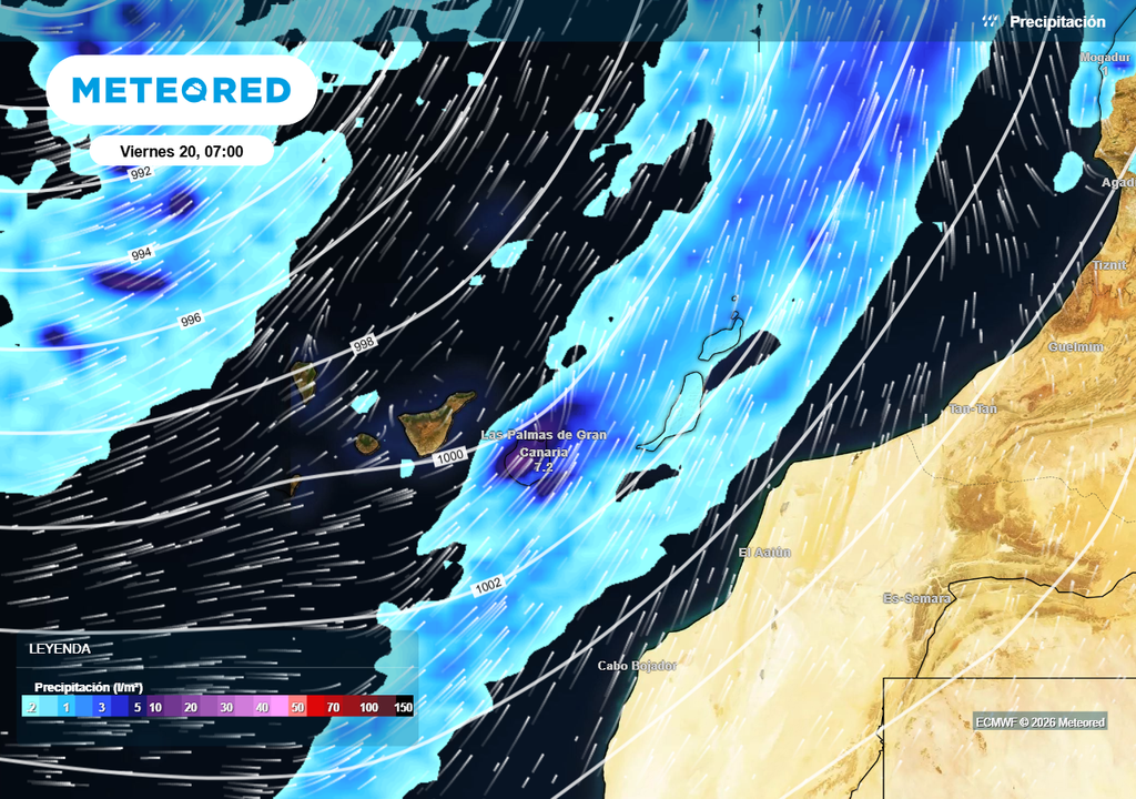 Varios frentes y líneas de inestabilidad asociados a Therese barrerán Canarias en los próximos días.