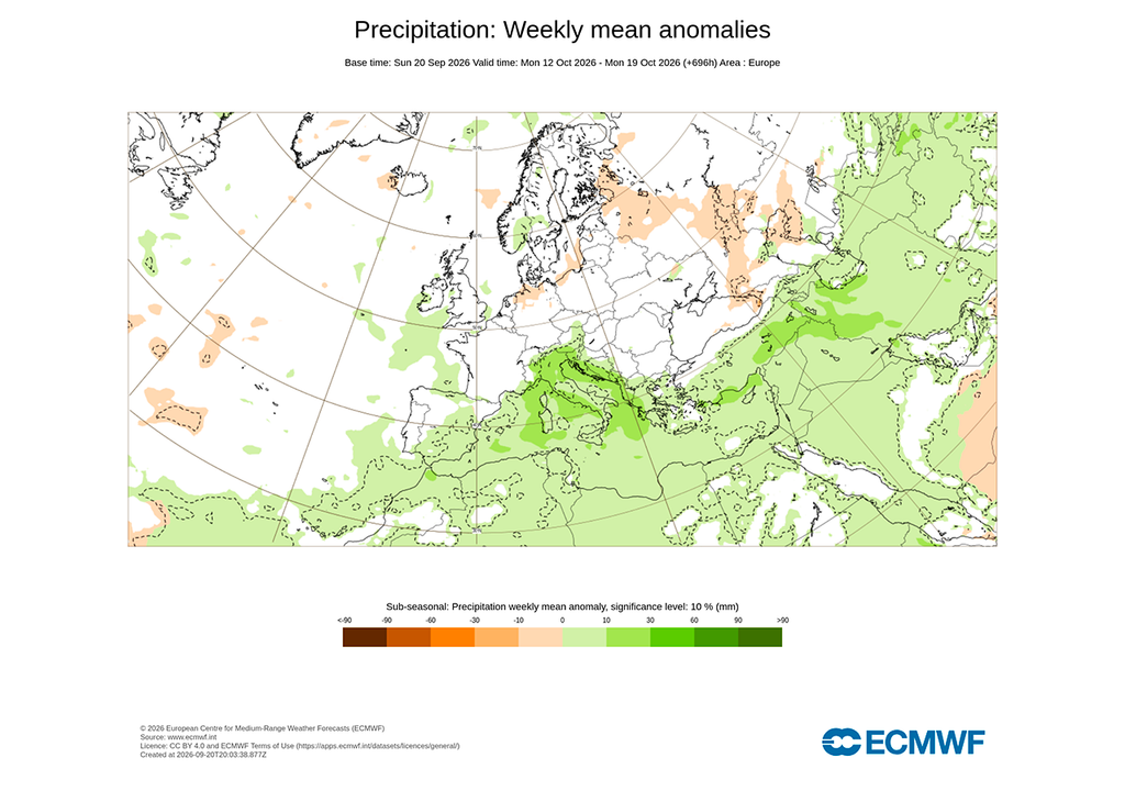 En la segunda quincena de octubre podrían registrarse precipitaciones superiores a la media en muchas zonas del Mediterráneo.