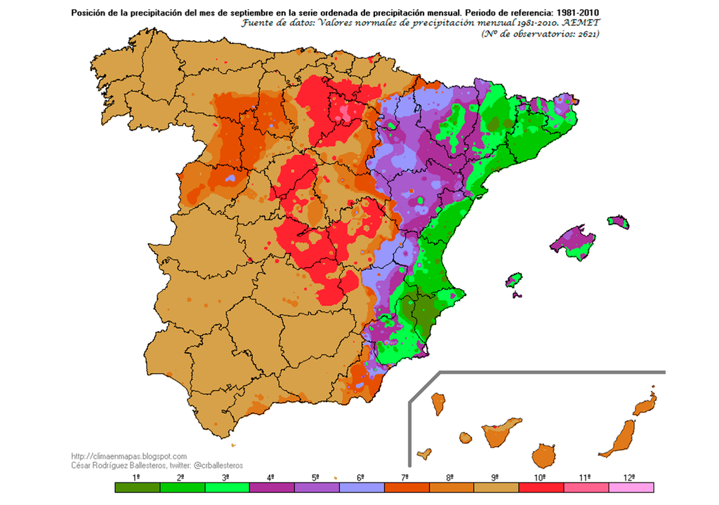 Septiembre es uno de los meses más húmedos del año en el este y Baleares, aunque destaca por su elevada irregularidad interanual. Fuente: César Rodríguez Ballesteros.