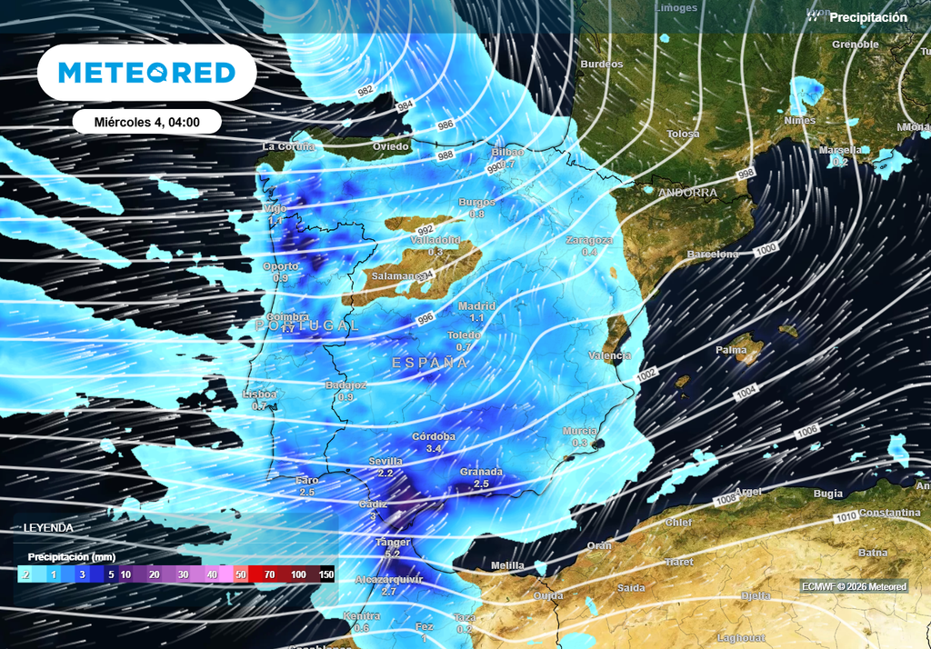 Entre el martes y el miércoles las precipitaciones llegarán a casi toda España, según el modelo europeo.