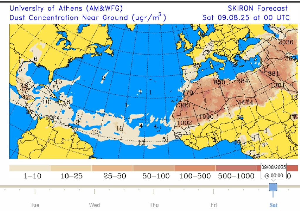 concentración del polvo del sahara