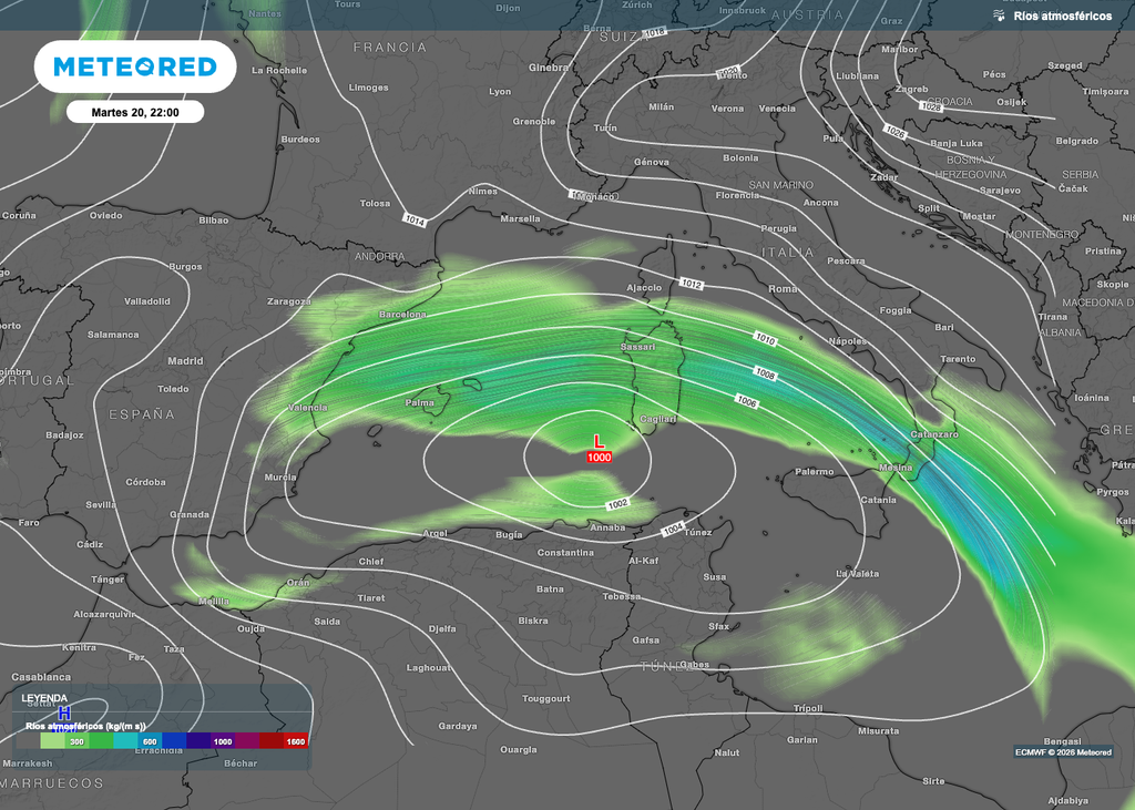 No es habitual ver un río atmosférico tan robusto en el Mediterráneo.
