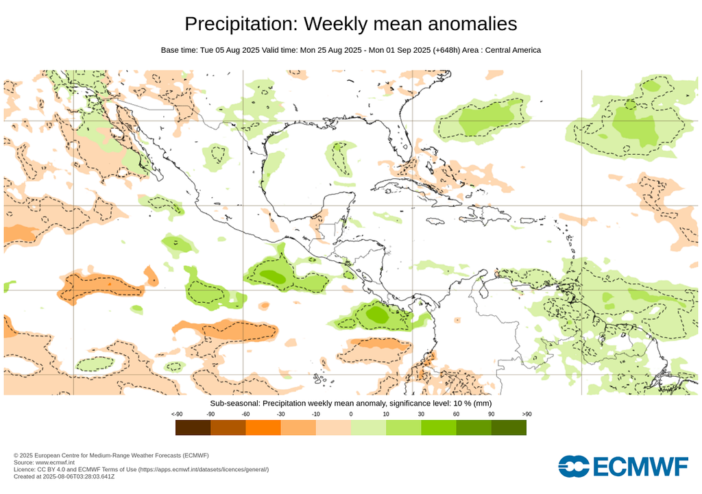 Anomalía de precipitaciones en milímetros