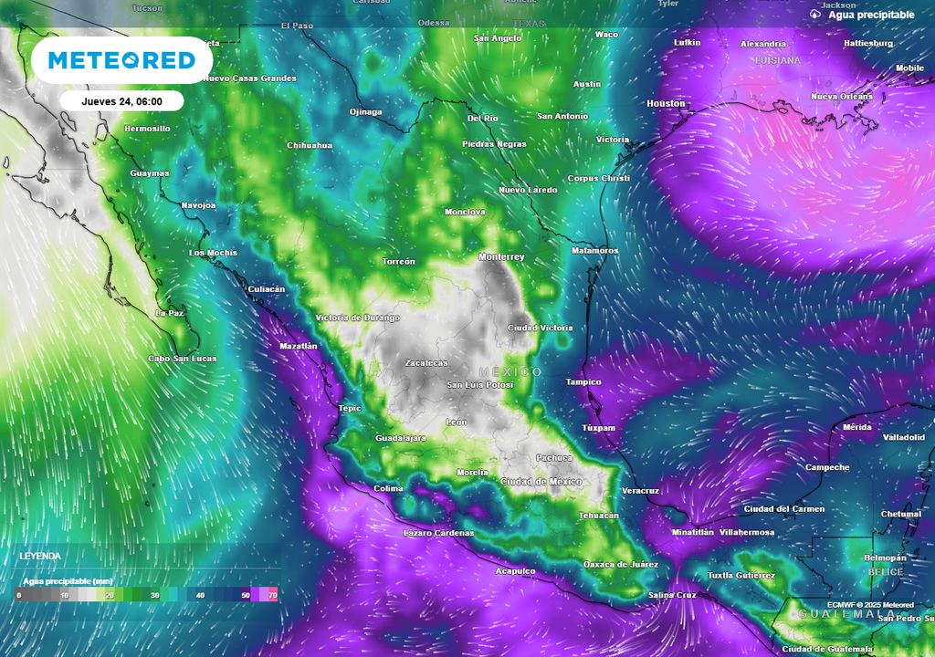 Pronóstico de agua precipitable en milímetros Pronóstico de agua precipitable en milímetros