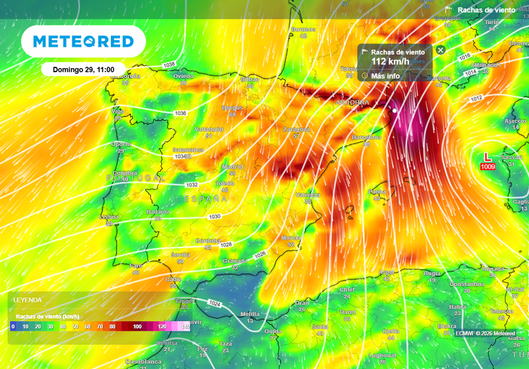 El modelo europeo alerta sobre el viento en España: valores muy raros en su EFI el Domingo de Ramos