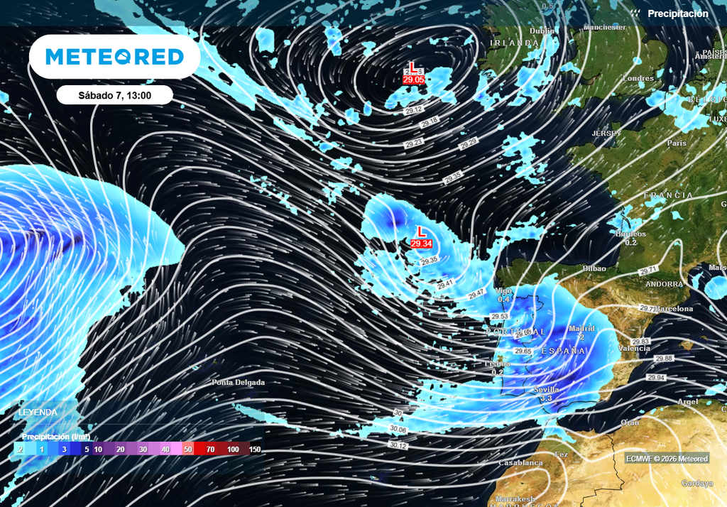 La circulación de borrascas atlánticas por latitudes bajas se mantendrá esta semana.