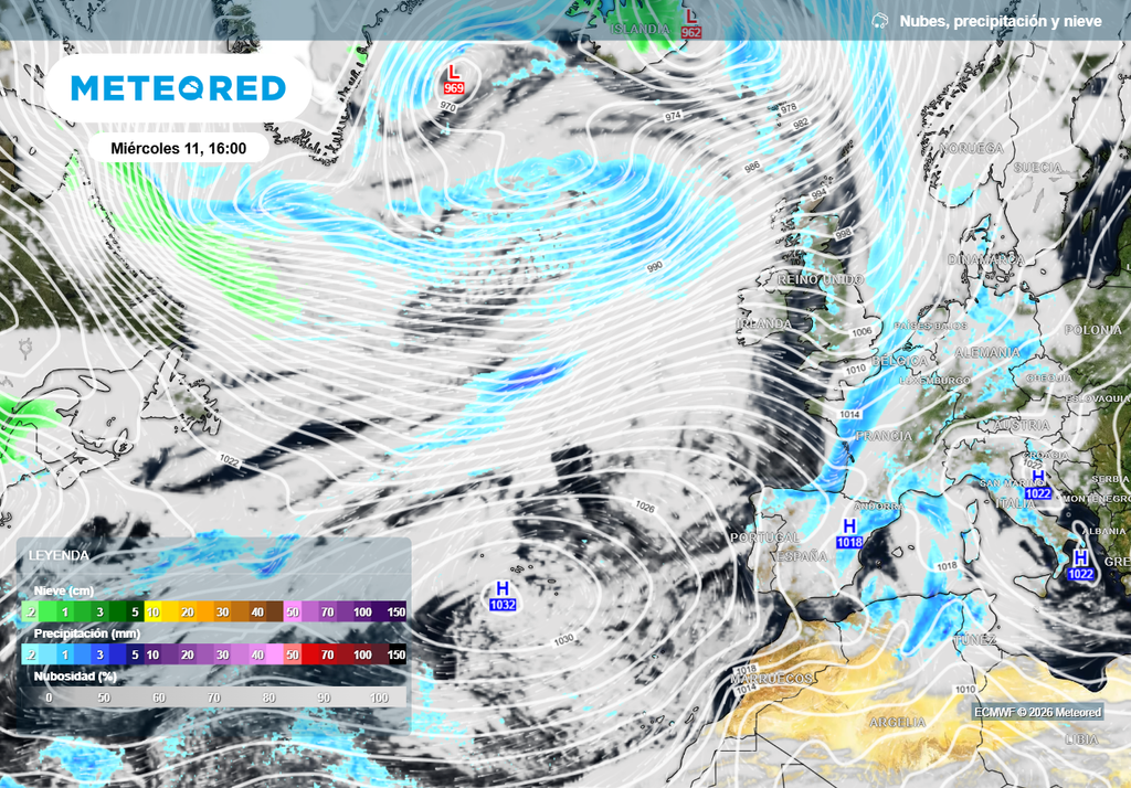 Tras el paso de un frente el día 11 el anticiclón de las Azores podría ganar terreno.
